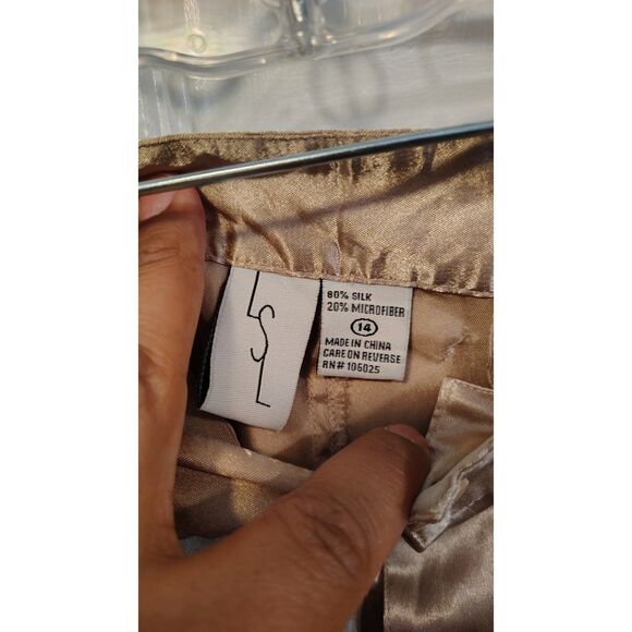 LSL Gold Shimmer Silk Blend Cargo Crop Pants - Picture 3 of 6